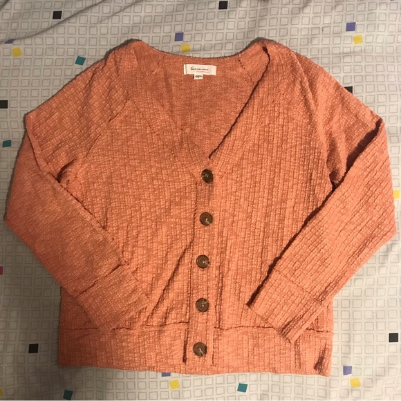 Vince Camuto Orange V-Neck Slub Knit Cotton Cardigan Size Medium - Picture 4 of 5